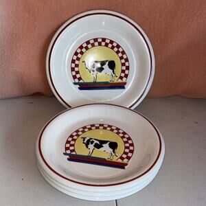 4 Century Stoneware Fannies Farm Cown Design 7.5" Salad Dessert Plates EUC
